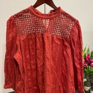 GAP Orange long sleeve Women's Blouse with Crochet Detail size XL